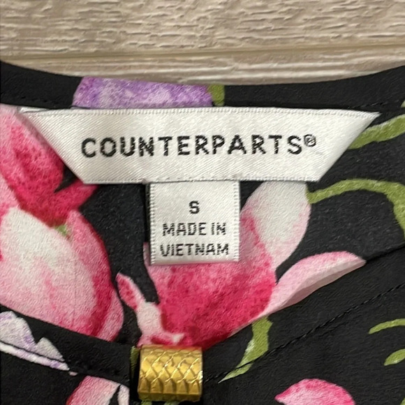 Counterparts Flare Long Sleeve Black Floral Blouse S - Picture 12 of 15